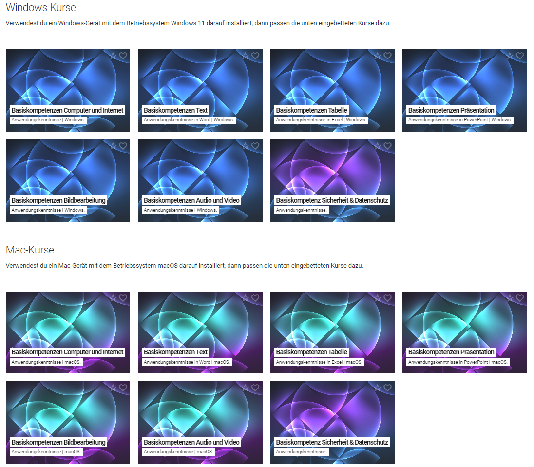 Kurse für macOS- oder Windows - Schulen